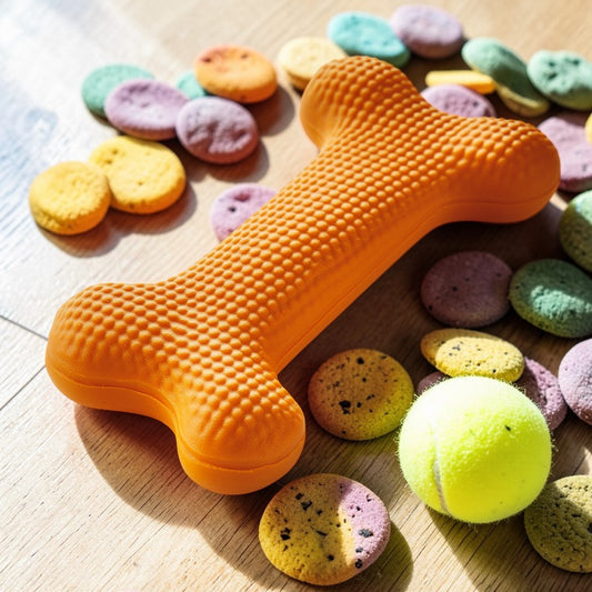 Quxon Dog Chew Toy - Indestructible Natural Rubber Bone for Aggressive Chewers - Durable Puppy Teething Toy - Non-Toxic - Bright Orange