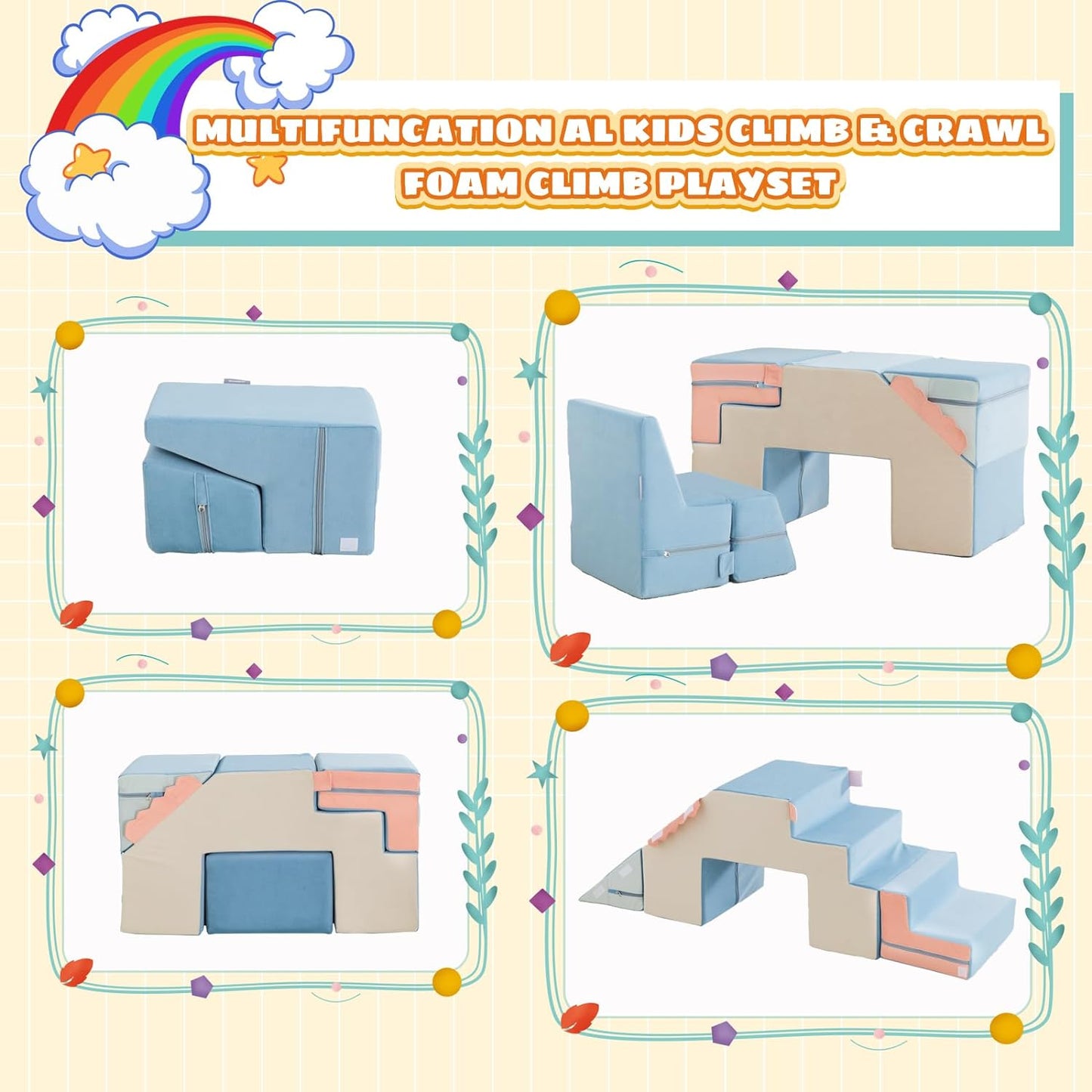 4 in 1 toddler foam climbing blocks, indoor soft climbing and crawling toys