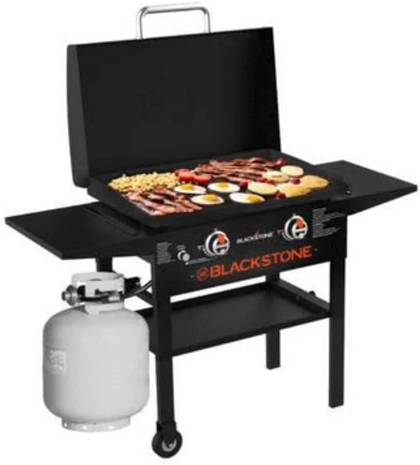 Blackstone 1883 Gas Hood & Side Shelves Heavy Duty Flat Top Griddle Grill Station for Kitchen, Camping, Outdoor, Tailgating, Countertop 28 inch Black